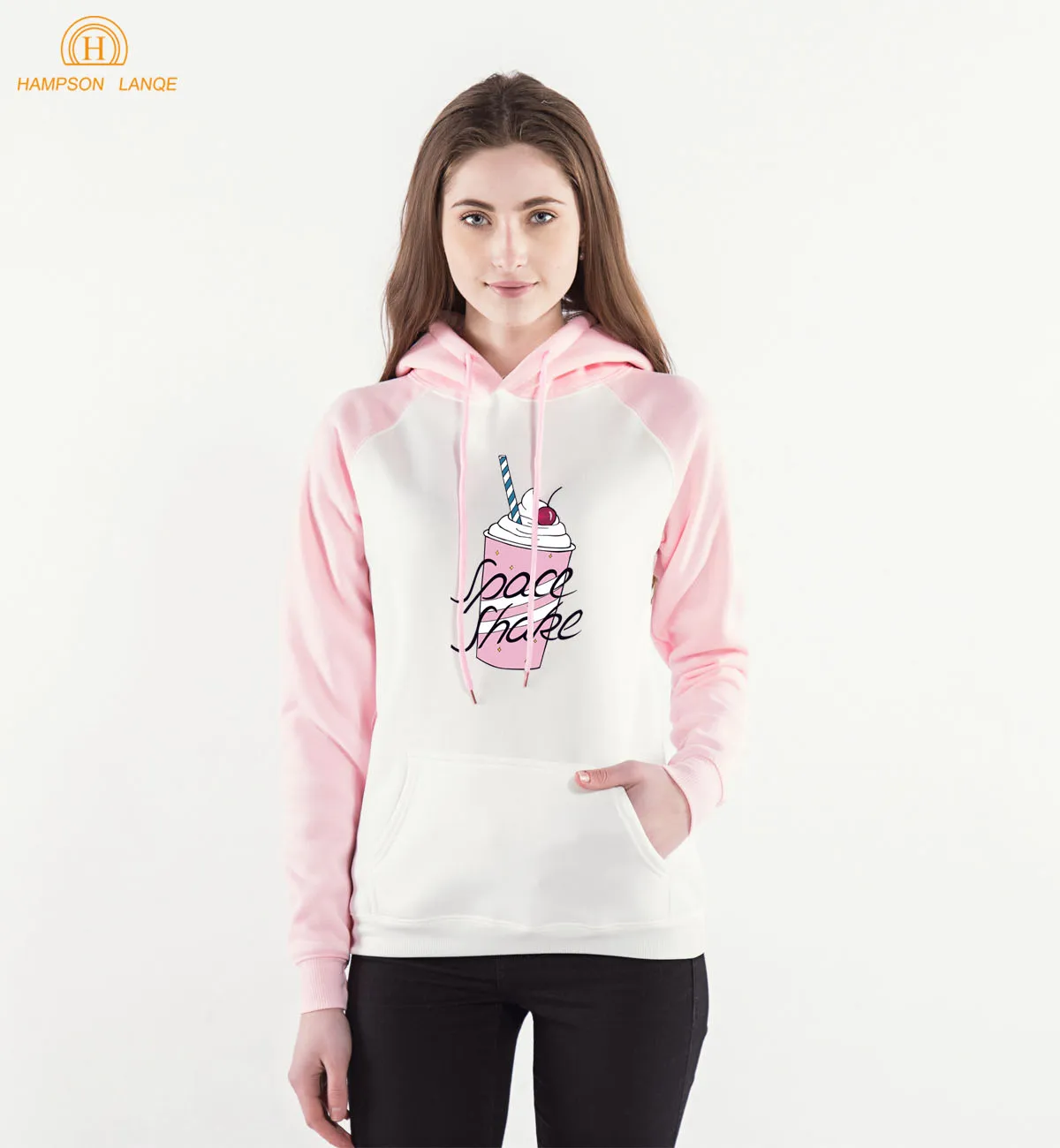Ice Cream Space Shake Korean Hoodies For Girls 2020 Spring Autumn Kawaii Pink Sweatshirts K-pop Raglan Hoodie Women Pullovers | Женская