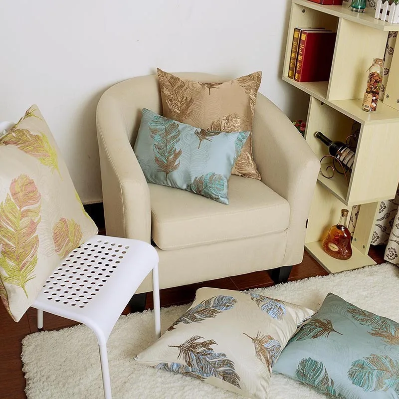 

Modern Simple Pillow Cover Feather Pattern Jacquard Weave Throw Cushion Cover Sofa Bedside Living Room Art Soft Home Decoration