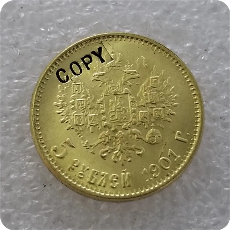 14 X(1897-1911) Россия 5 ROUBLE CZAR NICHOLAS II Золотая копия монет - Цвет: 1901