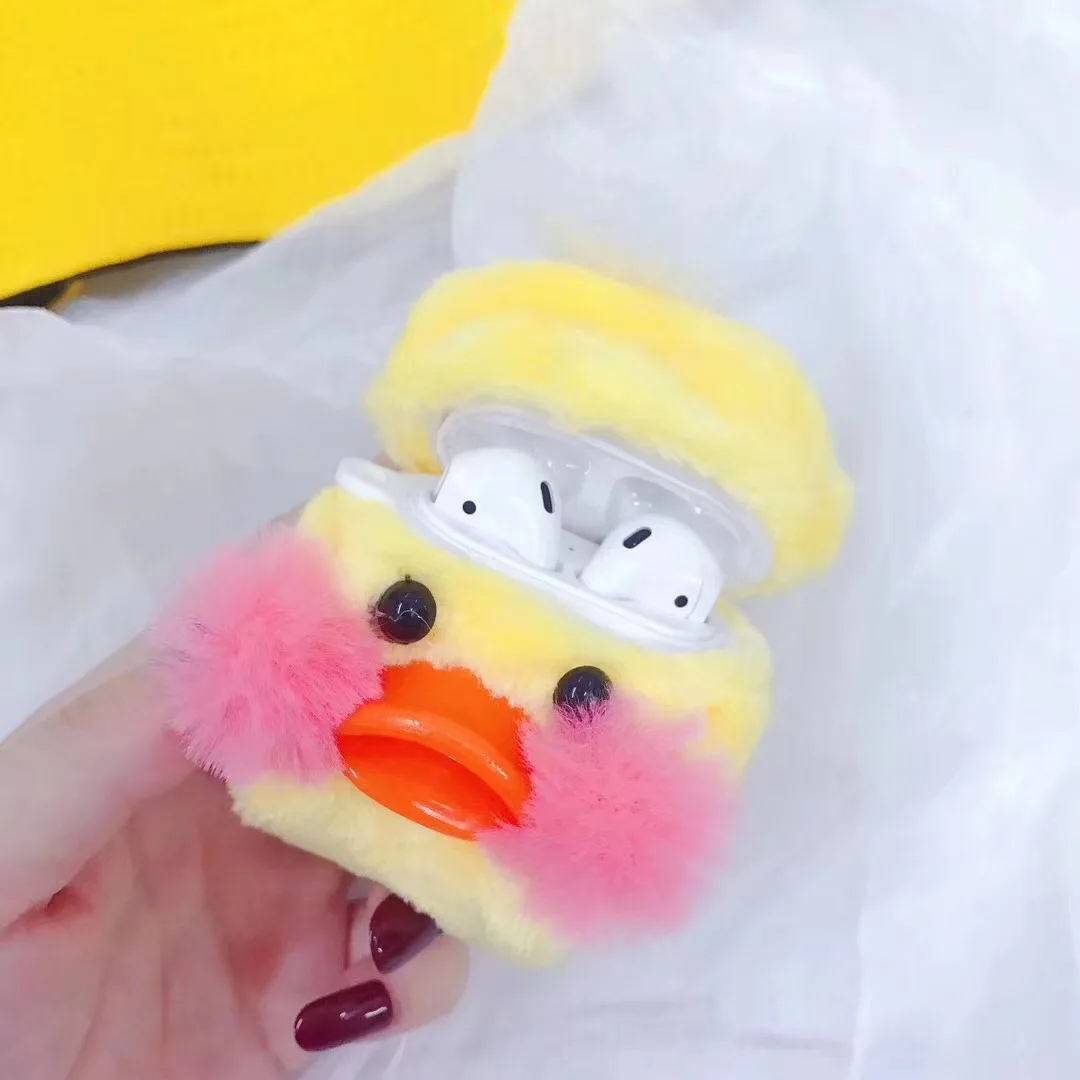 Super cute fashion plush rhubarb duck headphone cover for Apple Airpods 1 2 Bluetooth wireless headset charging box accessories