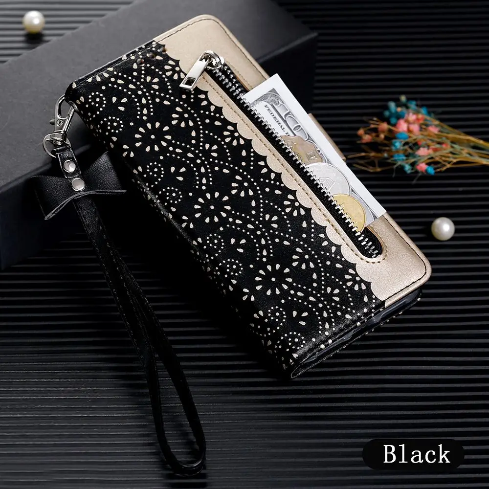 black LLZ.COQUE Магнитный кожаный бумажник флип чехол для телефона для IPhone X XS MAX XR 11 Pro Max 6 6S 7 8 Plus SE 5S 5 на молнии с цветочным рисунком - Цвет: black