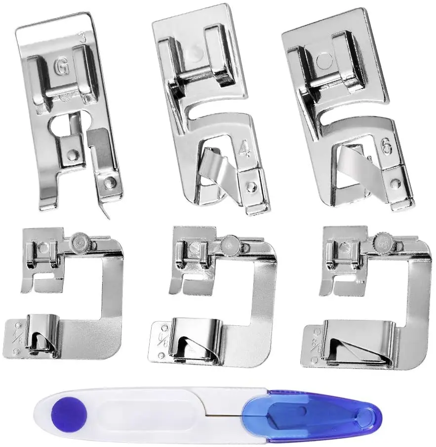 

KAOBUY 6Pcs Sewing Machine Presser Foot Set Narrow Rolled Hemming Foot Kit For All Low Shank Snap Sewing Machine