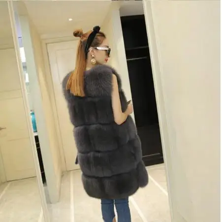 Retro Women faux fur Coats Winter Elegant Artificial Fox Fur Long Gilet Vest Vintage Sleeveless Flurry Thick Fur Coat J197