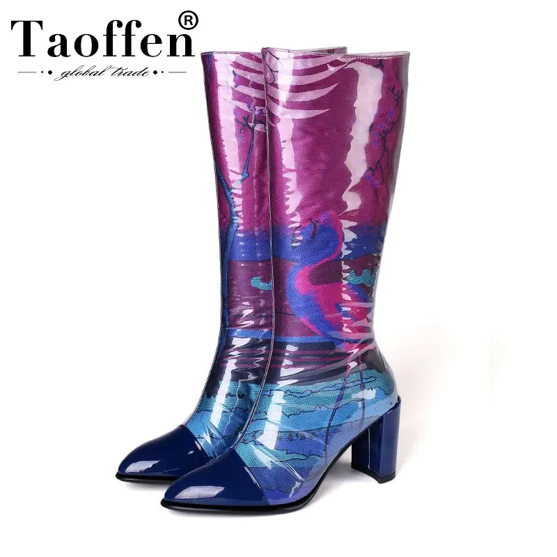 

Taoffen Women Genuine Leather Colorful High Quality Knee High Boots Pointed Toe Zipper Long Boots Straight Boots Size 34-43