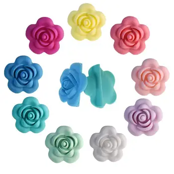 

Mabochewing 10pcs 41mm Mix Colors Silicone Rose Flower Bead BPA Free Soft Silicone Baby Teething Beads Teethers Jewelry Making