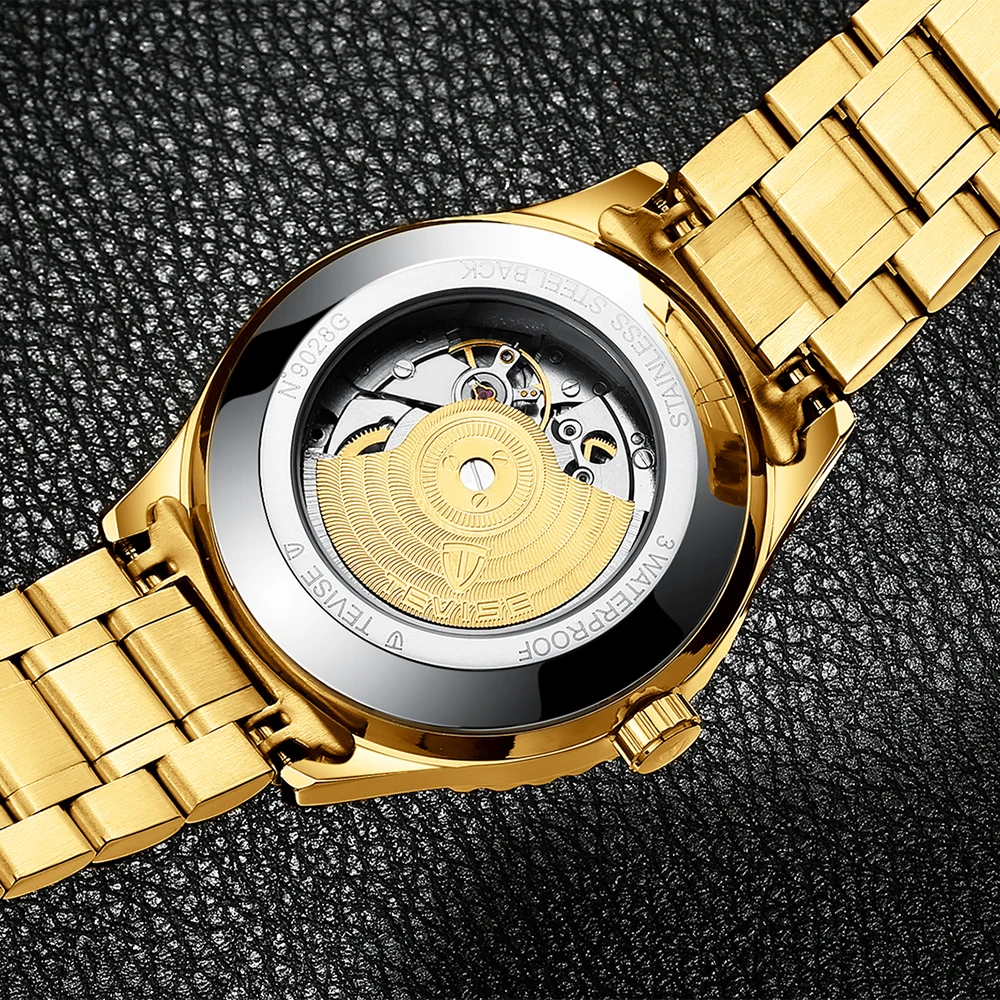 Relogio Masculino роскошные золотые мужские часы с циферблатом нержавеющая сталь Автоматические часы для мужчин светящиеся механические часы Tevise для мужчин s