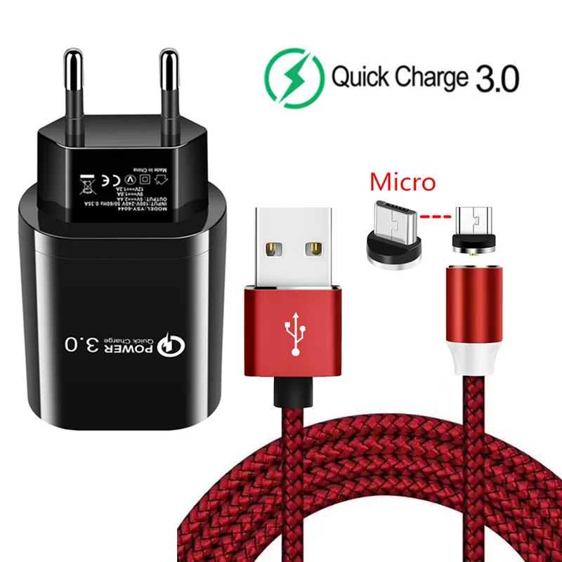 Магнитный кабель Micro usb QC 3 0 зарядное устройство для Samsung Huawei Y5 Y6 Y7 Y9 2019 Xiaomi Redmi 7 LG
