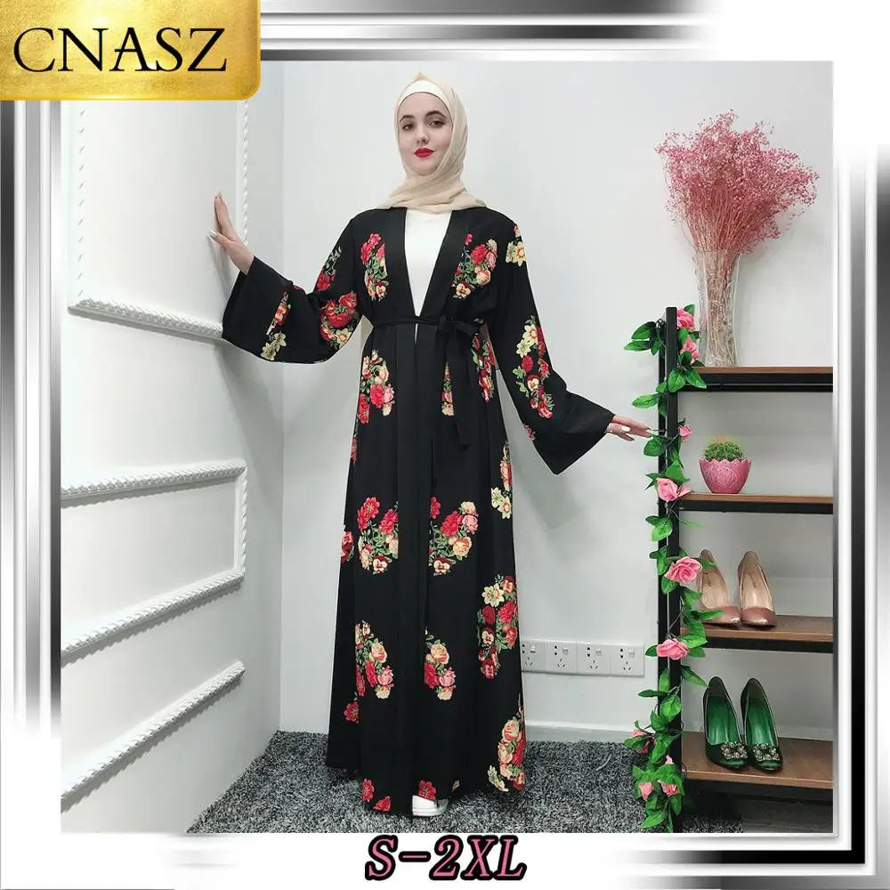 2019 мусульманское платье абайя Дубай с принтом халаты кардиган элегантное для