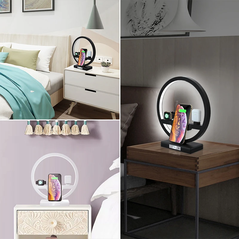 3 in 1 Wireless Charger For iPhone 11 X Samsung S9 S8 Phone Stand Charging Dock For Apple Watch 5 4 3 2 1 Airpods with LED Lamp