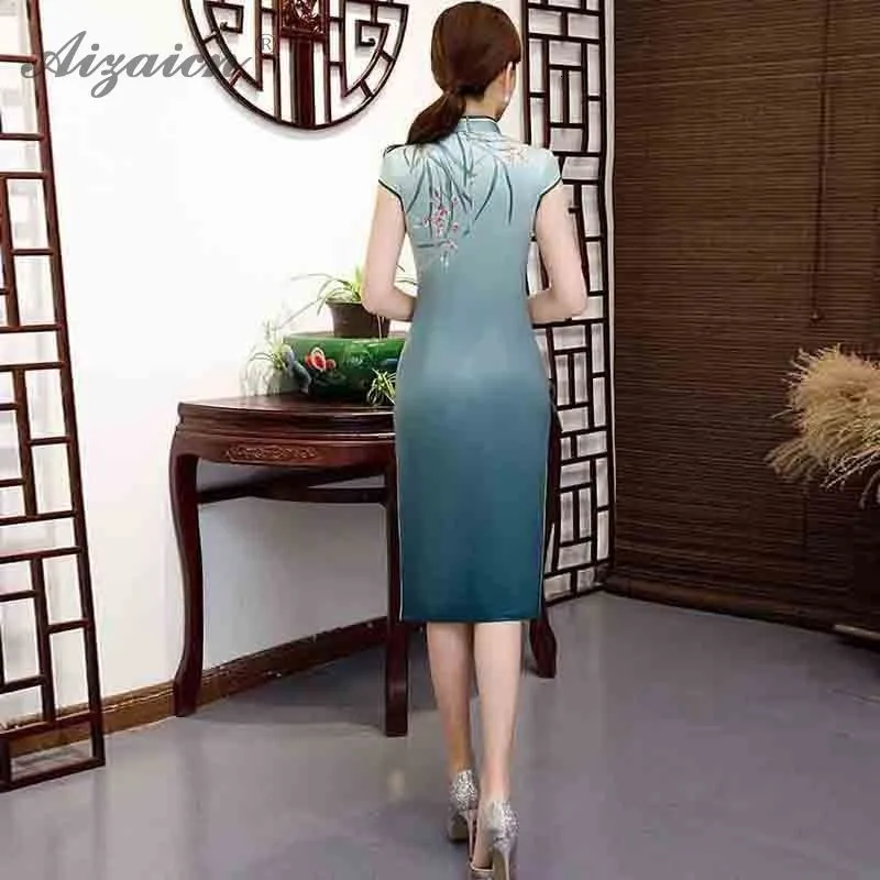 Модное Элегантное женское платье с принтом Cheongsam, современные тонкие платья, Похожие шелковые длинные китайские традиционные платья Qi Pao