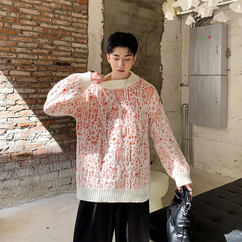 Autumn New Sweater Men Fashion Double Hole Sweter Man Streetwear Wild Loose Hip Hop Long-sleeved Knit Pullover Men Clothes