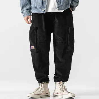 

Homens vintage moda veludo casual carga calças masculino solto multi-bolso streetwear hip hop harem calças jogger sweatpants