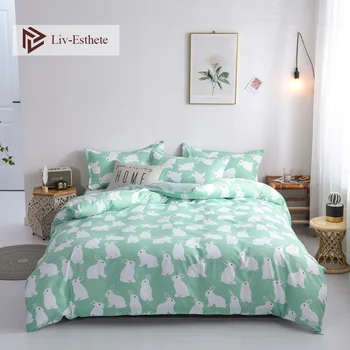 

Liv-Esthete Fashion Rabbit Bedding Set Cartoon Duvet Cover Bedspread Flat Sheet Pillowcase Single Double Queen King Bed Linen