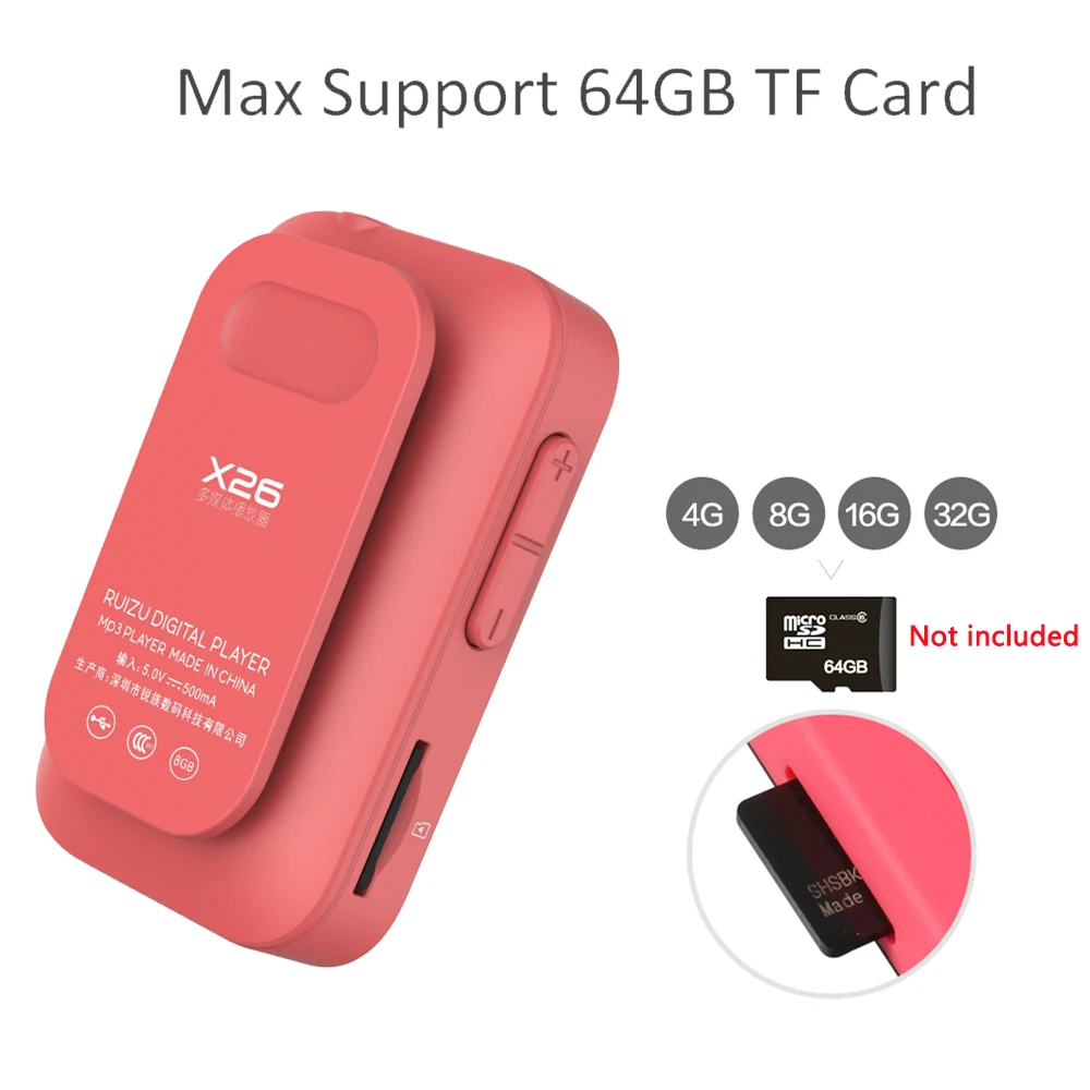 ЖК Спорт Аудио Мини Bluetooth Mp3 плеер Hi-Fi Музыка Аудио Mp 3 Mp-3 с радио цифровой экран Fm Flac Usb 8 ГБ клип для телефонов
