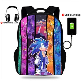 

Sonic Backpack Boys&Girls USB Laptop Travel Bag creeper Sonic Print Backpack School Bag for Teenage Mochila