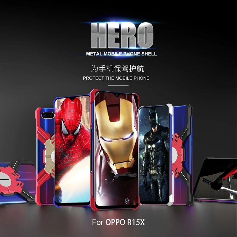 Чехол для OPPO R15X, металлический бампер, серия Hero, роскошный алюминиевый защитный чехол, подставка для монет, чехол для мобильного телефона R15X