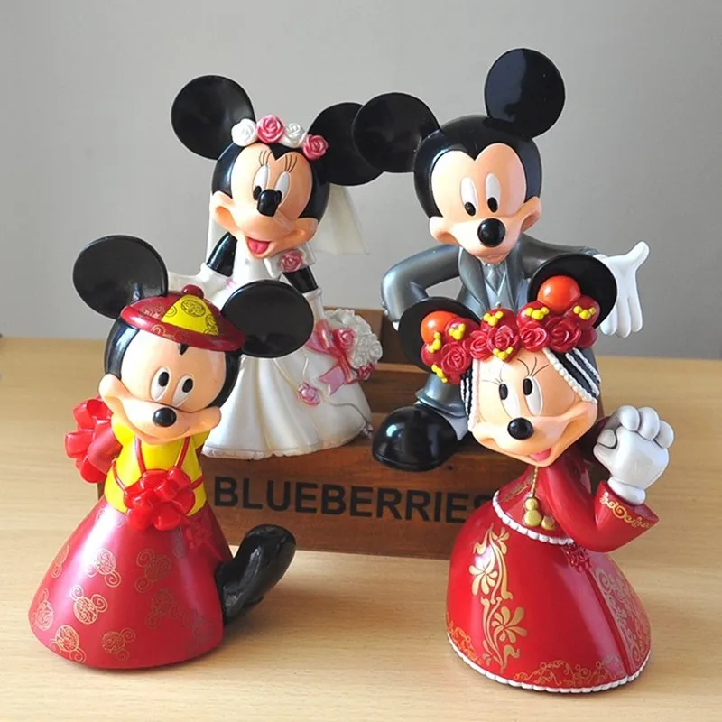 4Pcs/Set Cartoon Disney Mickey Mouse Figures Chinese Western Wedding Dress Minnie Figurine Set Toys Decoration | Игрушки и хобби