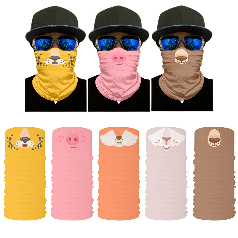 Cute Animal Riding Turban Soft Polyester Fiber Dustproof Headscarf For Men Women Outdoor Sports Cycling Hiking Bandana Buffe colorful ombre women neckchief outdoor sports bandana gradient candy color cycling scarf riding running headband men face mask