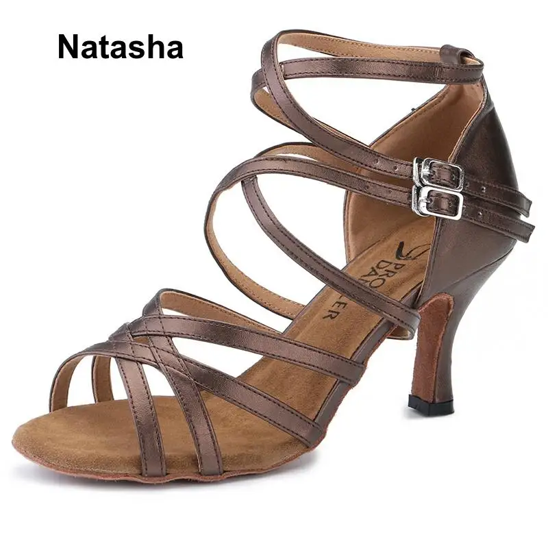 Женская обувь для бальных танцев Natasha латинских коричневая замшевая на высоком