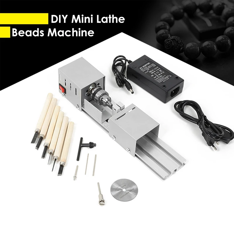 

DC12-24V 96W/100W Mini Lathe Beads Machine Woodwork DIY Lathe Standard Set with Power carving cutter Wood Lathe
