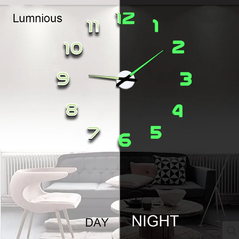 3d Luminous Wall Clock Mirror Sticker DIY Home Decor