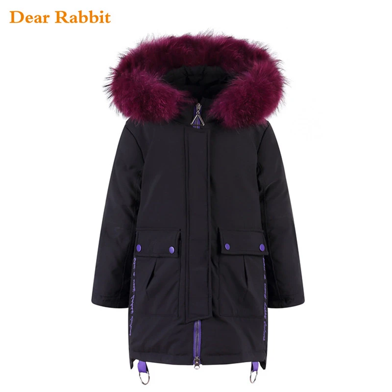 

2019 Girls clothes Winter Down Jacket Kids Thicken Warm White Duck Down Hooded Long Coat Outerwear Teen parka real fur clothing