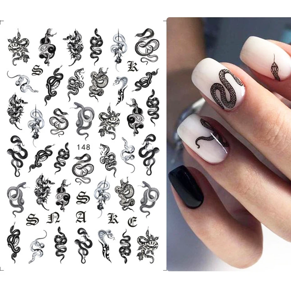 Nail Stickers Nail Art Decoration Nail Decals 3D Dragon Snake Design Women Love Nail Art Tattoo Slider Gel Polish Decal Temporary Tattoo Decorations GLEB145-152