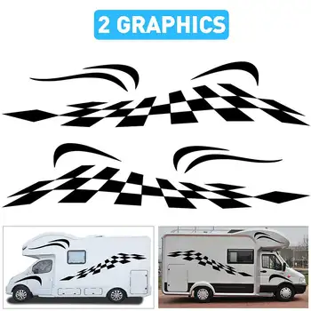 

2pcs Car Door Side Checker Stipe Sticker Body Waist Skirt Decals Trim For Jeep Car SUV RV Camper Van Caravan Trailer Accessories