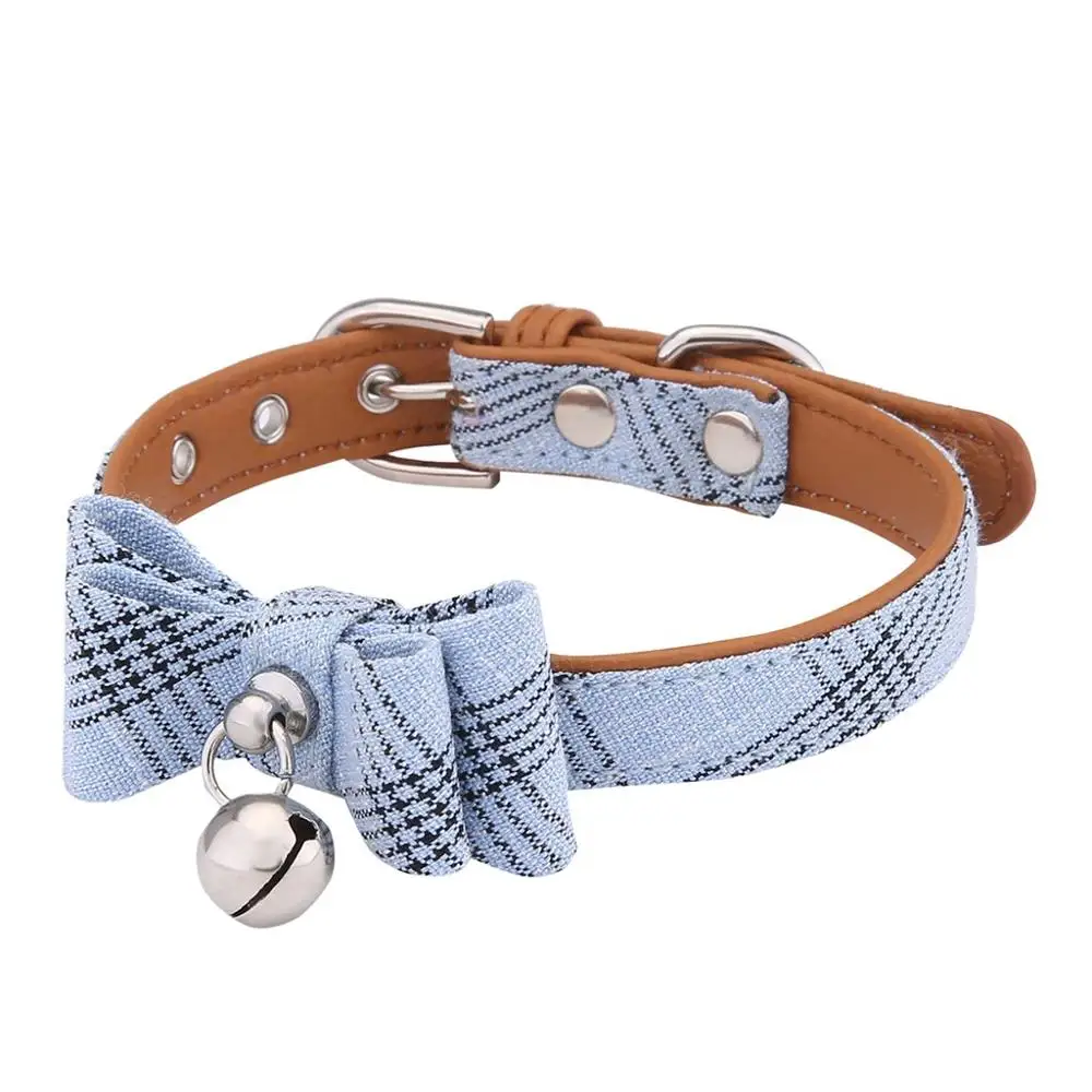 Pet collar Регулируемый ошейник для кошек и собак ошейник для домашних животных ожерелье с колокольчиками мягкая замша бант медаль для собак с гравировкой hondenpenning 30N14 - Цвет: Pet collar