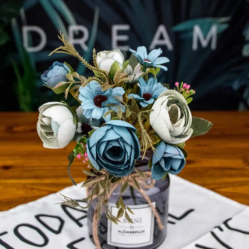 1 букет фотографии Шелковый чай кантри американская фотография украшения розы свадебные реквизиты цветок домашние цветы букет вечерние A - Цвет: Blue