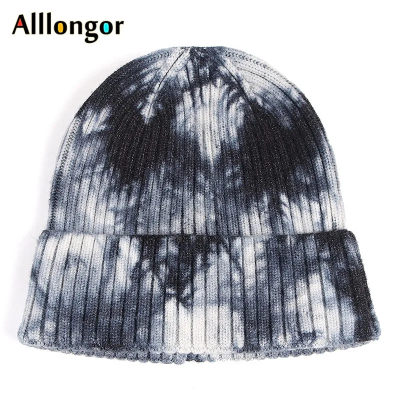 

Tie Dyed Knitted Hat Beanie Women Winter 2020 Autumn Fashion Bonnet Femme Skullies Black Beanies For Men Hats Korea Skullcap