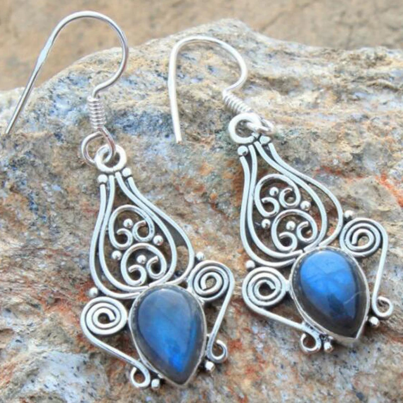 QCOOLJLY Boho Этнические каучук зеленого цвета Камень Висячие серьги для женщин Индийский Племенной Винтаж Серьги pendientes mujer moda
