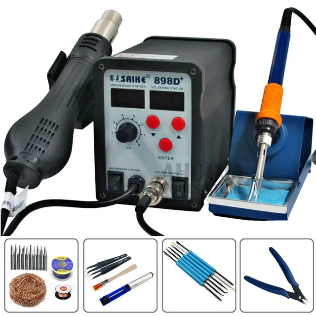 Package 1 Saike 898D+ паяльная станция с горячим воздухом, паяльная станция, СВЕТОДИОДНЫЙ Цифровой паяльник, паяльная станция, обновленная версия Saike 898D - Color: Package 1
