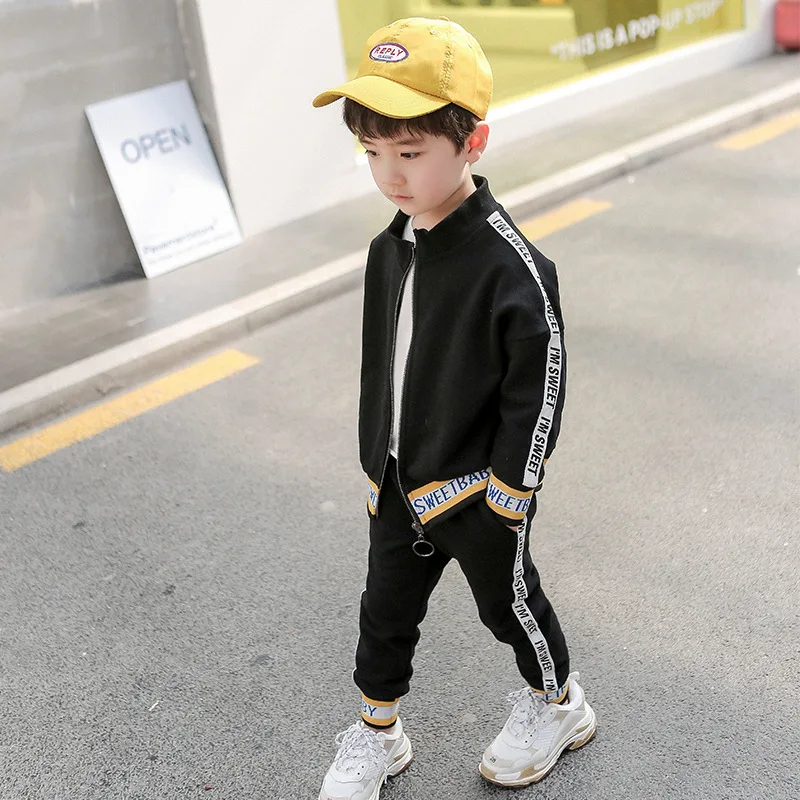 

2019 Spring New Style New Arrival Knitted English Set BOY'S Childrenswear Two-Piece Set Little Boy Trend Coat