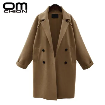 

OMCHION 2019 Autumn Winter Jacket Women Casual Woolen Coat Turn-down Collar Double Breasted Loose Wool Coat Wear Overcoat LMJ113