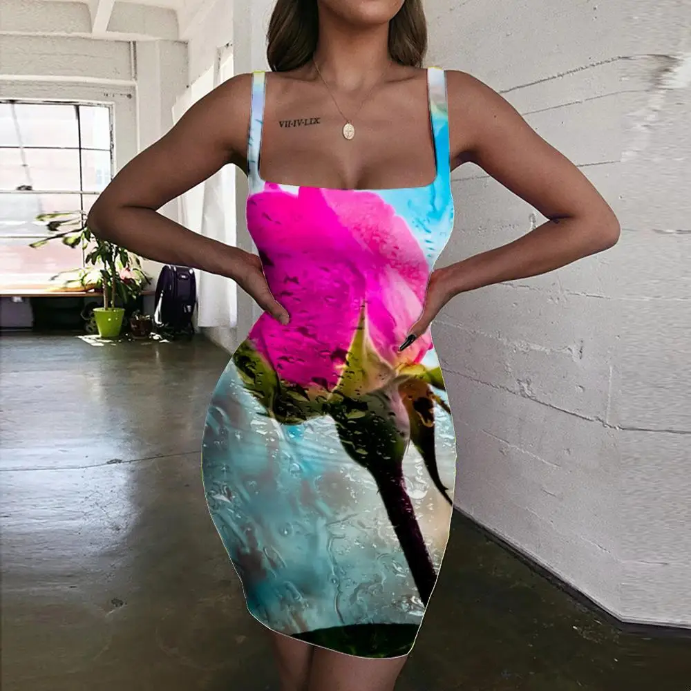 

KYKU Brand Flower Dress Women Rainbow Sundress Art Ladies Dresses Street Vestido Sexy Womens Clothing Plus Size Vintage Beach