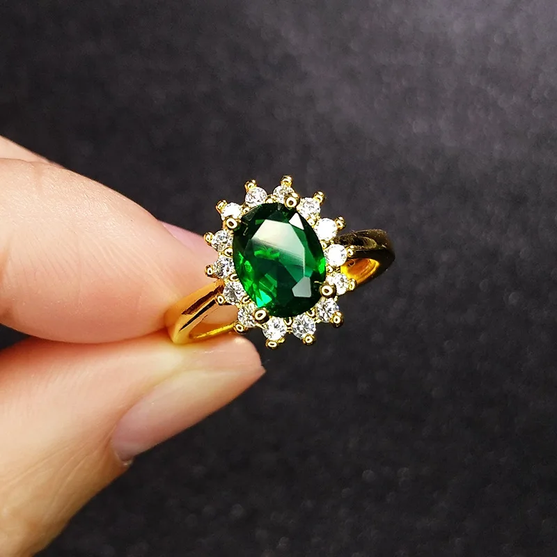 

Fashion Ring 925 Silver Jewelry Oval Shape Emerald Zircon Gemstone Open Finger Rings for Women Wedding Party Ornaments Wholesale