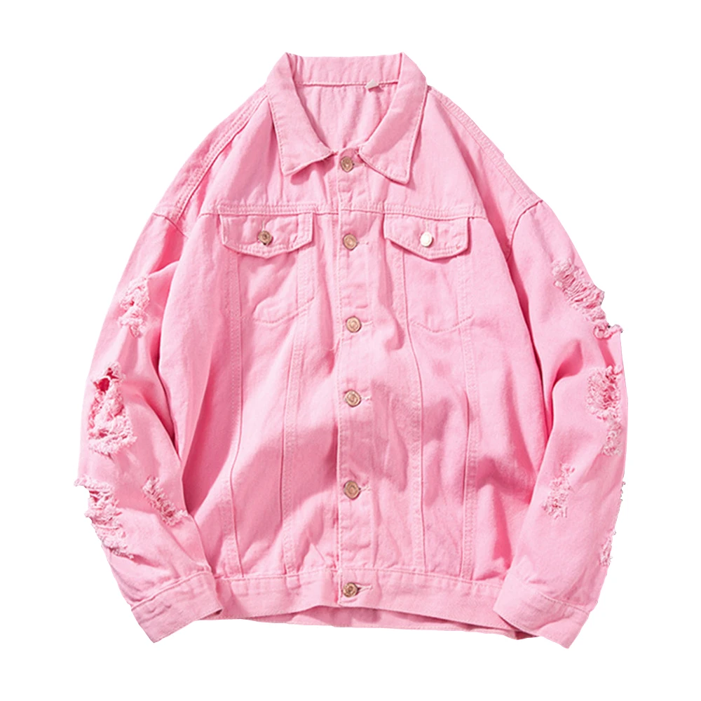 pink ripped jean jacket