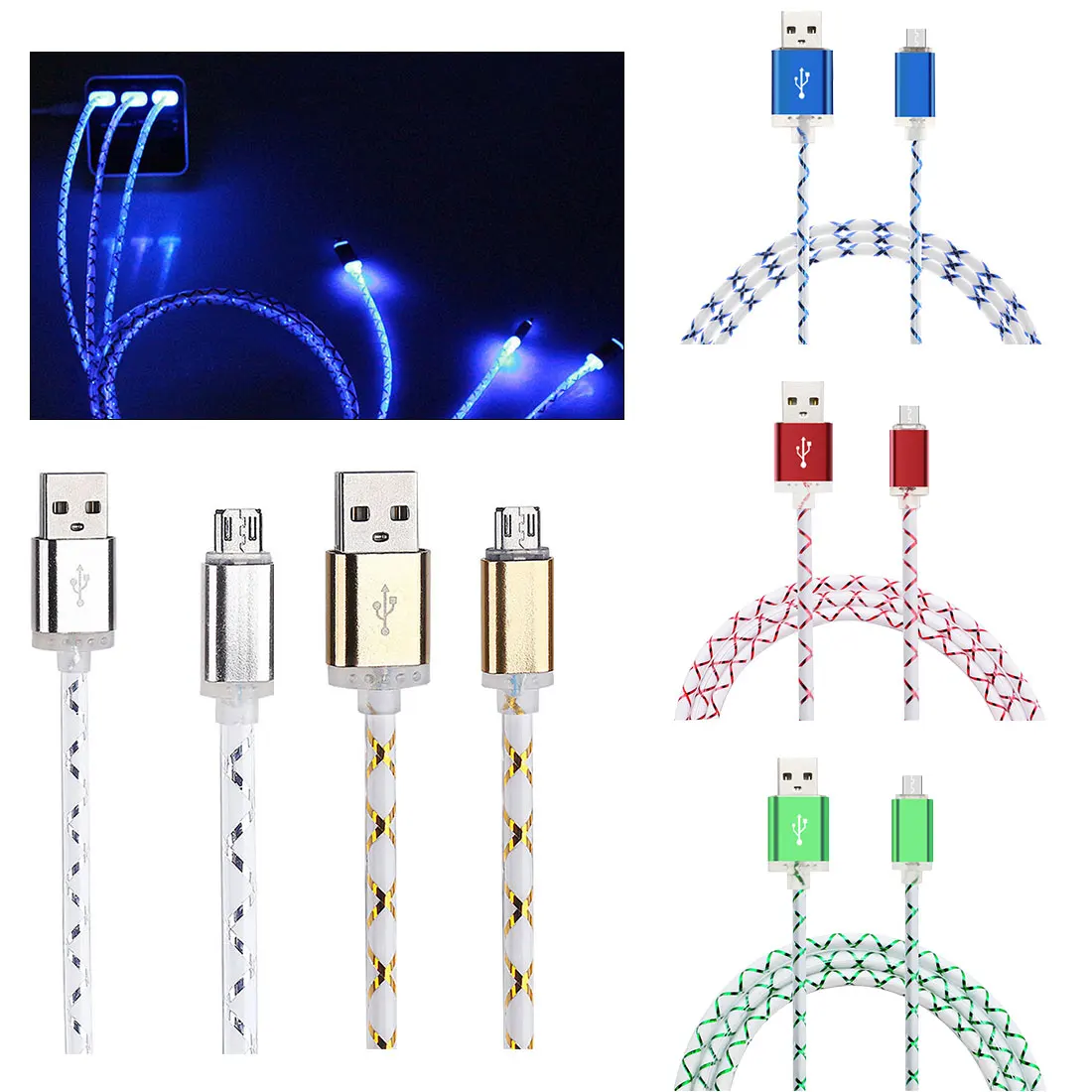 

LED Light Micro USB Charger Cable Charging Cord For Samsung galaxy Android usb extension cable prolunga USB cable data