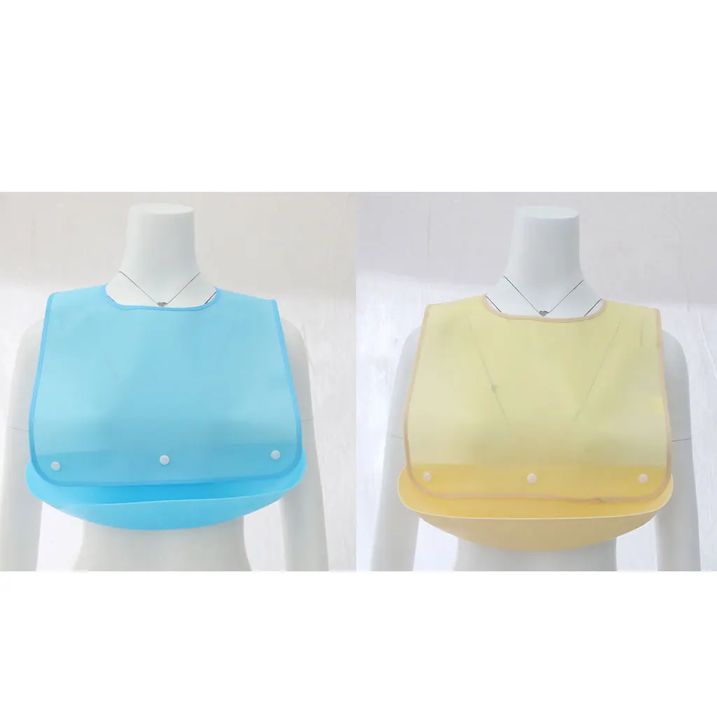 Eating Drinking Bib Meals Clothing Protector Bibs Disability Aid Apron with PE Crumb Catcher Pocket for Elderly