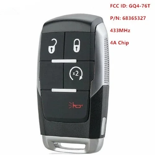 GQ4-76T For Dodge RAM Pickup HD 2500 3500 4500 5500 2019 2020 2021 433MHz PCF7953M 4A Chip 68375456AB Remote Key 3 4 5 Buttons