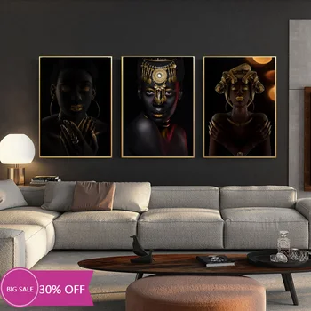 

Christmas Decoration Canvas Painting Animal Posters African Art Black Gold Women Wall Art Picture Cuadros Decorativos Home Decor