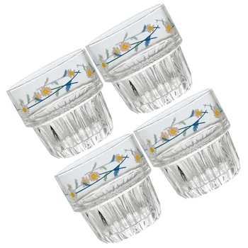 

4PCS Daisy Glass Cup Pastoral Style Durable Safe Creative Exquisite Coffee Cup Storage Container Glass Cup for Shop Bar