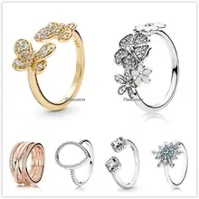 

Authentic 925 Sterling Silver Rose Gold Openwork Eternity Entwined Crystal Rings For Women Wedding Party Gift Fashion Jewelry