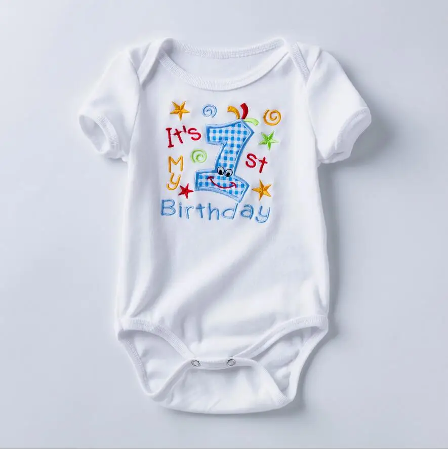 

Baby Girls Baby Boy Embroidery First Birthday Romper Cotton It is my First Birthday Outfit