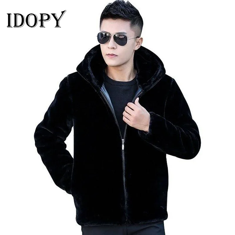 Мужские меховые пальто Idopy Зимняя Теплая мужская куртка меховая парка с