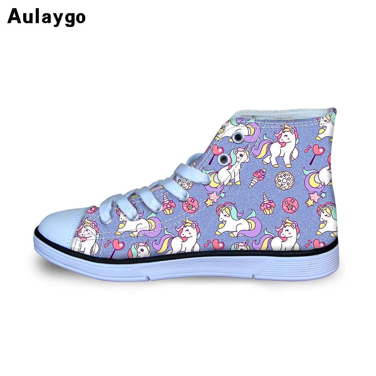 

Aulaygo Cute Unicorn Pattern Kids Shoes For Girl Canvas Casual Flats Children Sports Lace-up Outdoor High TopFootwear Sapatos