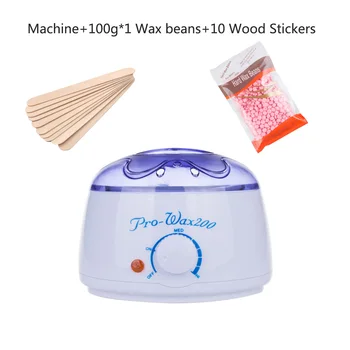 

Electric Hair Removal Wax-melt Machine Heater 100g Wax Beans 10pcs Wood Stickers Hair Removal Sets Waxing Kit