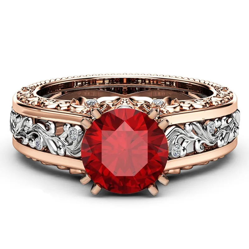 Мода полые завод Циркон розовое золото обручальное кольцо для женщин двухцветный цветок горный хрусталь обручальные кольца для женщин ювелирные изделия кольцо - Цвет основного камня: Red