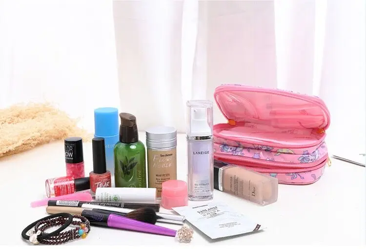Женские косметические шкатулки с кроликом единорогом для девочек, сумка для макияжа, водонепроницаемые туалетные сумки, двухслойная кисть, карманная сумка, большая емкость для хранения